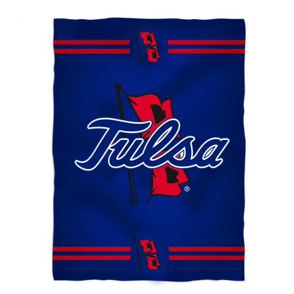 The University Of Tulsa Game Day Soft Premium Fleece Blue Throw Blanket 40 x 58 Logo and Stripes