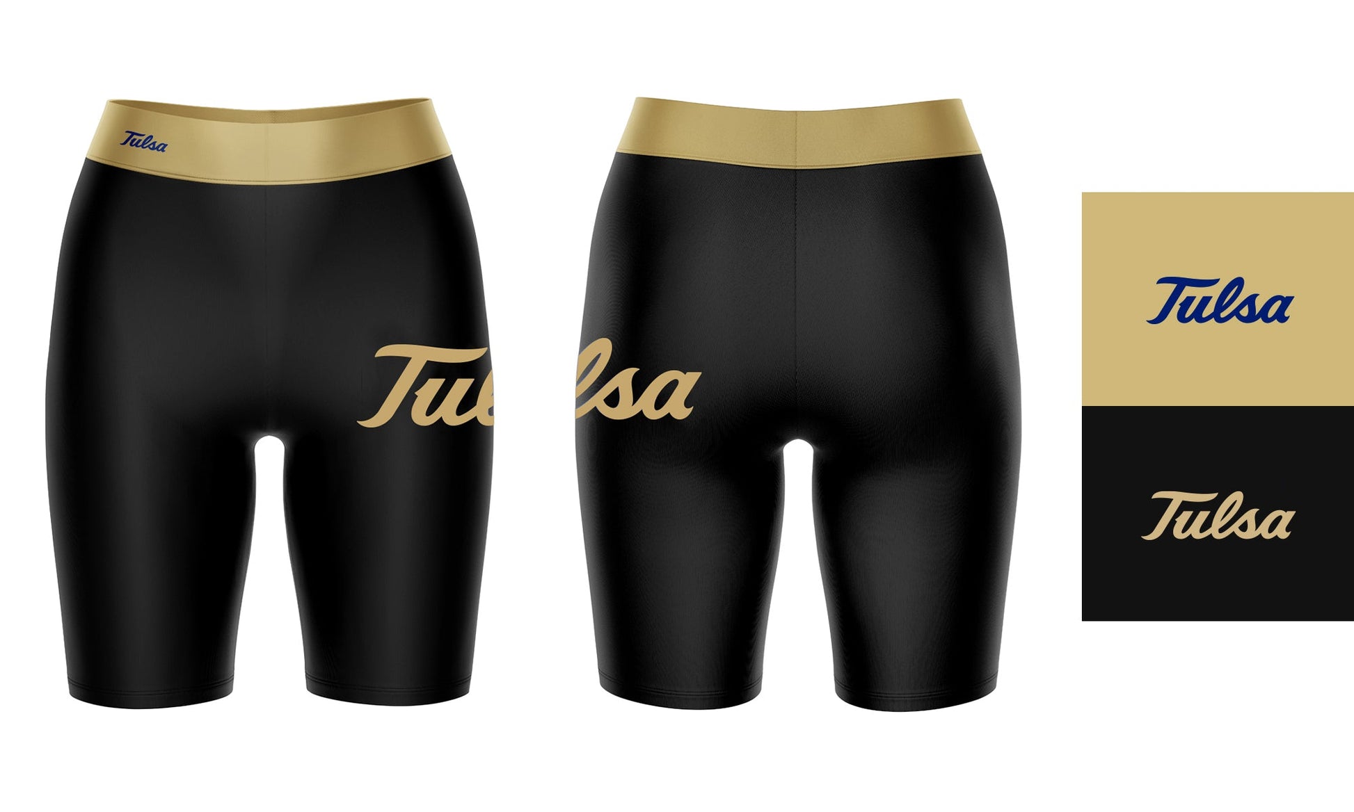 Tulsa Hurricanes Vive La Fete Game Day Logo on Thigh and Waistband Black and Red Women Bike Short 9 Inseam"