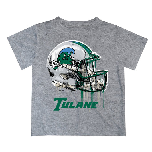 Tulane Green Wave Original Dripping Football Helmet Heather Gray T-Shirt by Vive La Fete