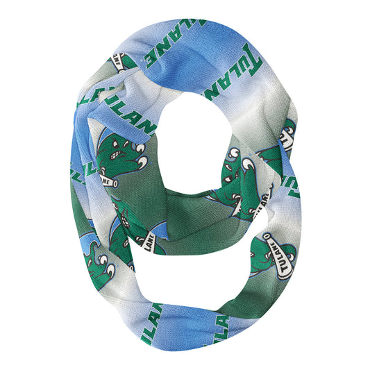 Tulane Green Wave Vive La Fete All Over Logo Game Day Collegiate Women Ultra Soft Knit Infinity Scarf