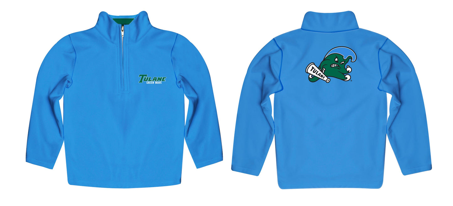 Tulane Green Wave Game Day Solid Blue Quarter Zip Pullover for Infants Toddlers by Vive La Fete