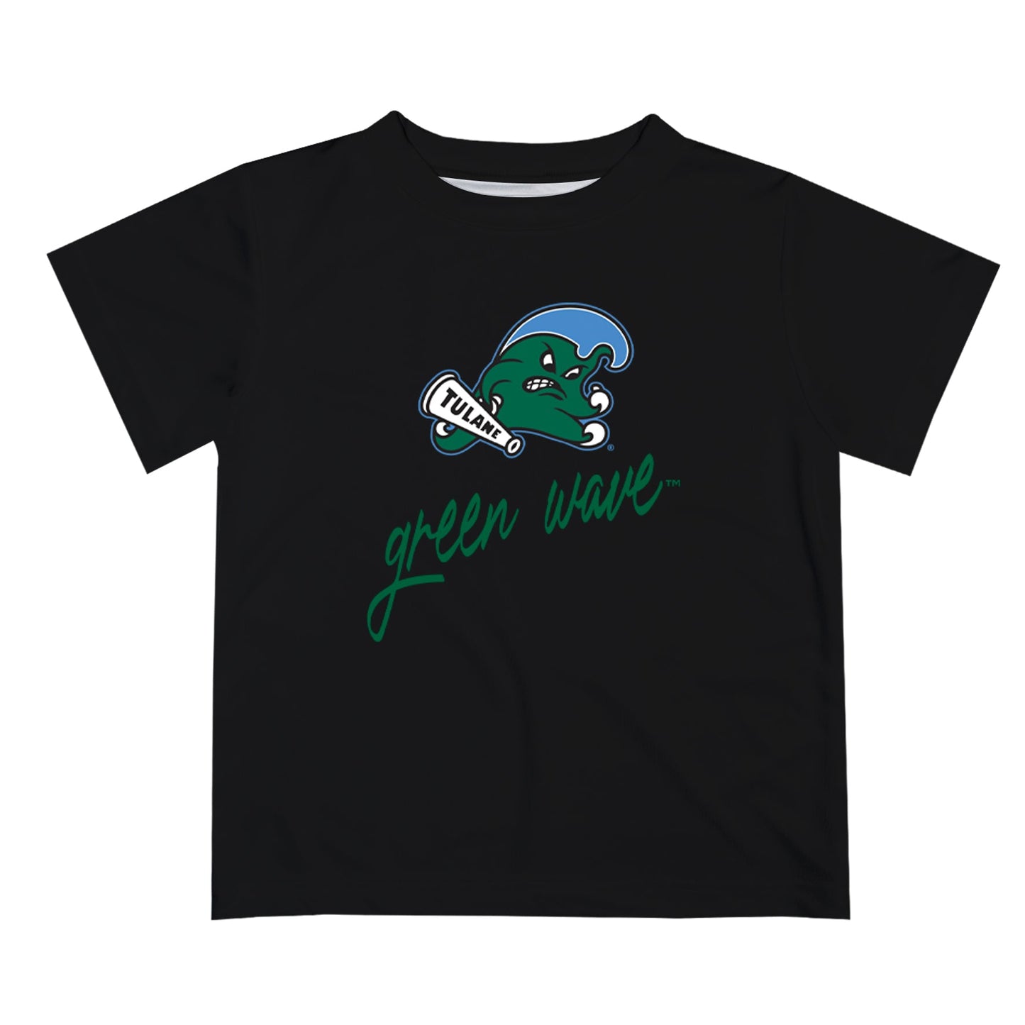 Tulane Green Wave Vive La Fete Script V1 Black Short Sleeve Tee Shirt