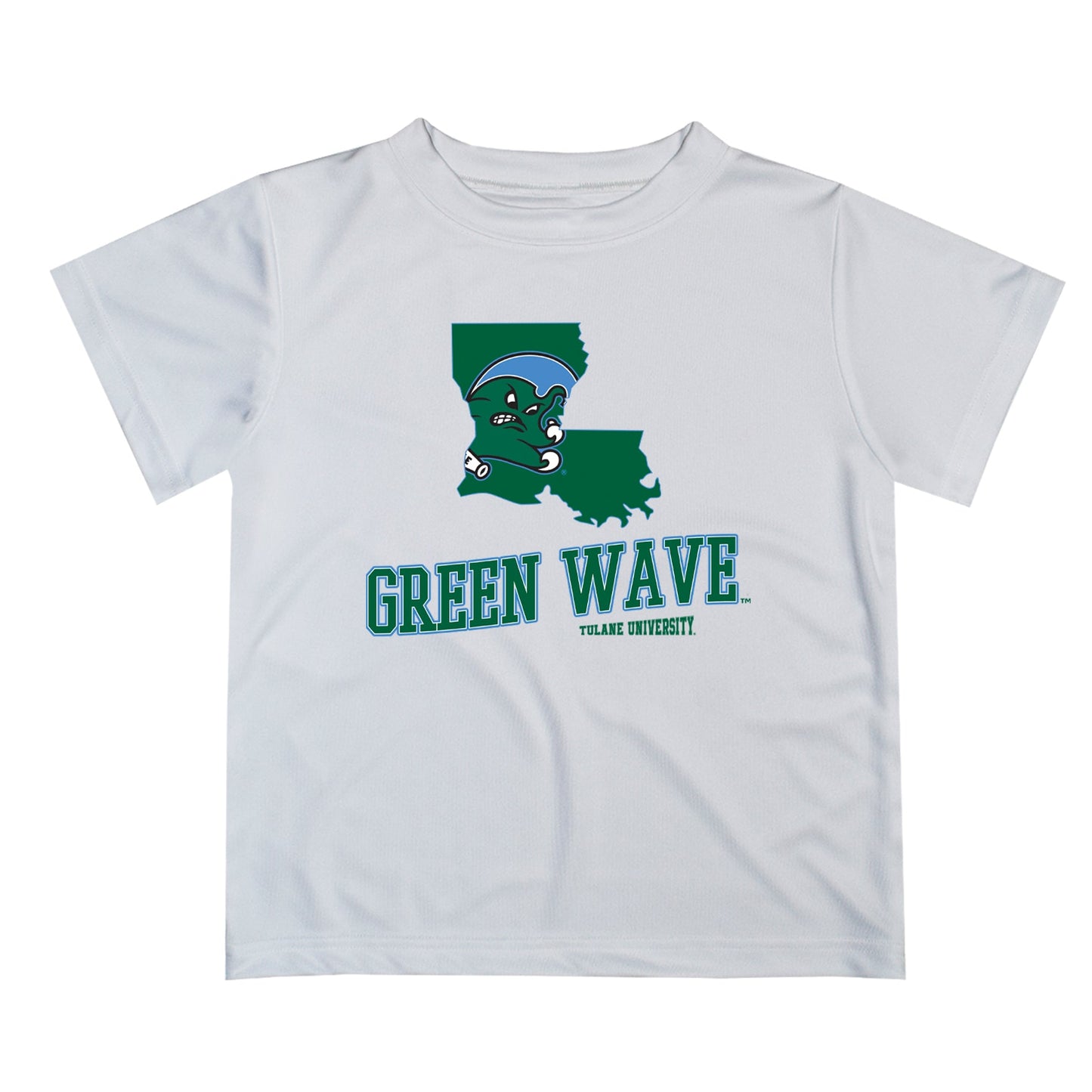 Tulane Green Wave Vive La Fete State Map White Short Sleeve Tee Shirt