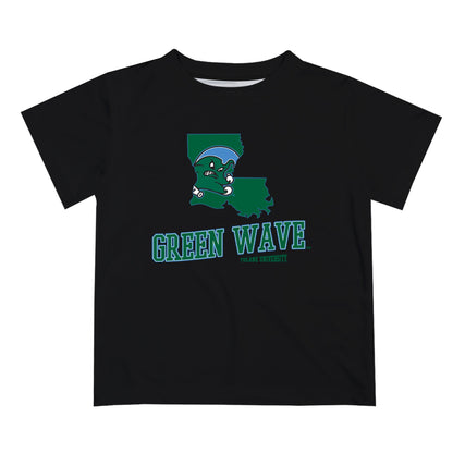 Tulane Green Wave Vive La Fete State Map Black Short Sleeve Tee Shirt