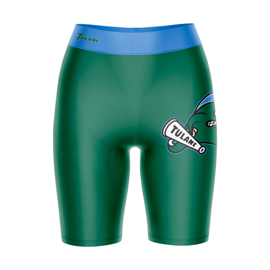 Tulane Green Wave Vive La Fete Game Day Logo on Thigh and Waistband Green and Blue Women Bike Short 9 Inseam