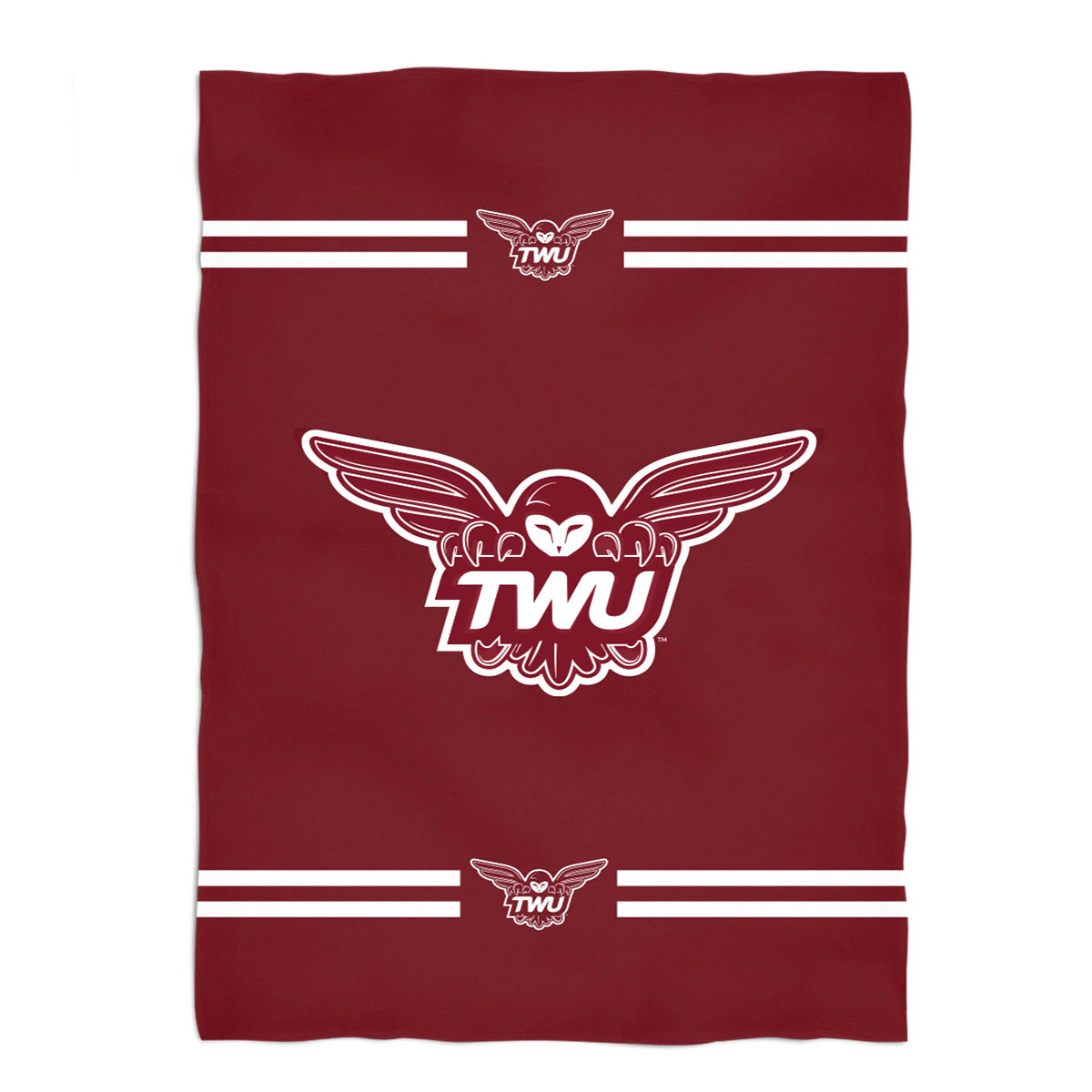 Texas Woman University Pioneers Game Day Soft Premium Fleece Maroon Throw Blanket 40 x 58 Logo and Stripes