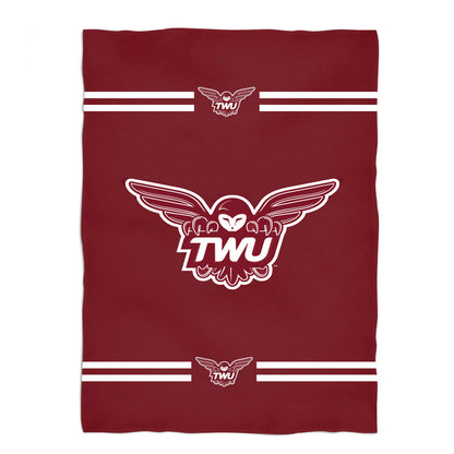 Texas Woman University Pioneers Game Day Soft Premium Fleece Maroon Throw Blanket 40 x 58 Logo and Stripes