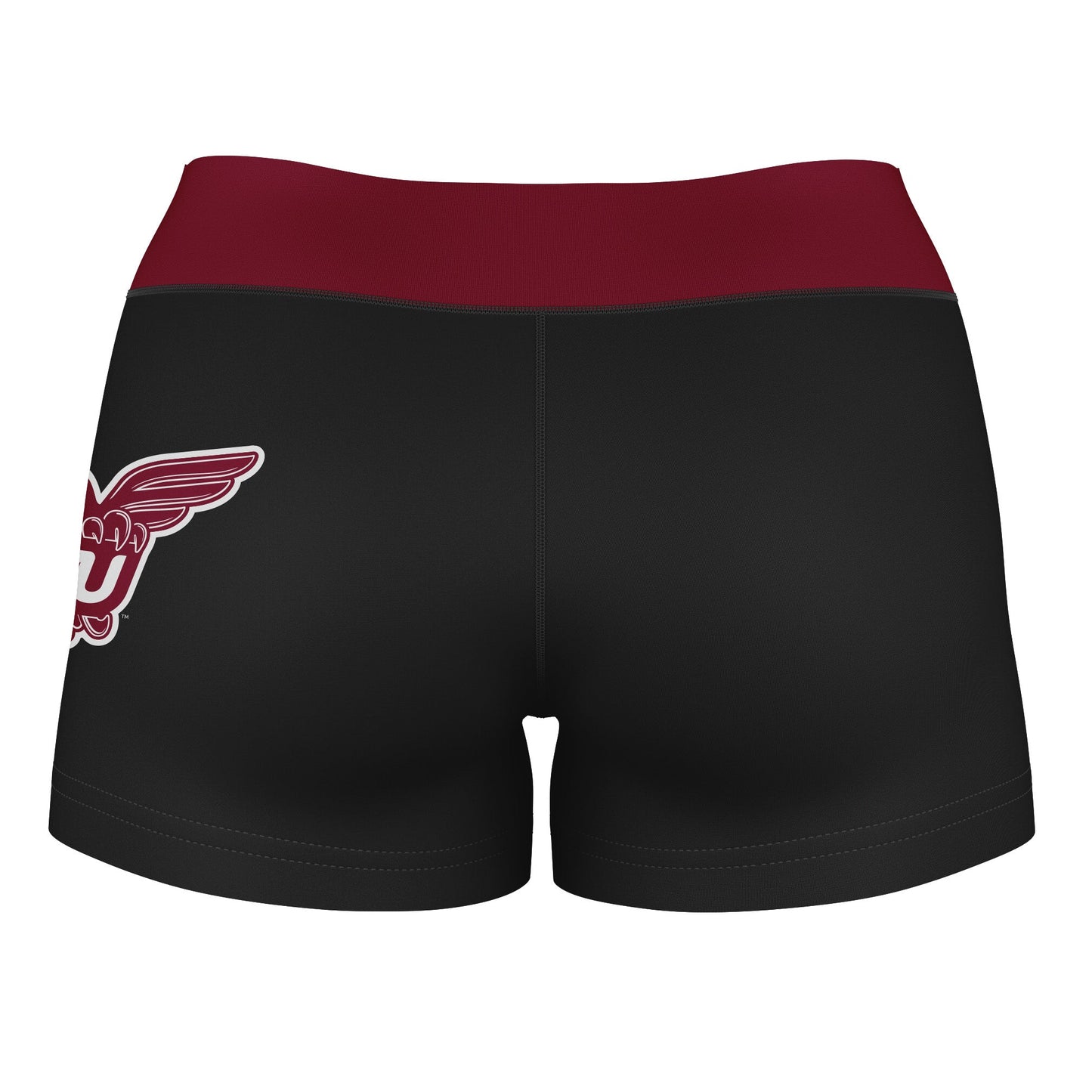 Texas Woman University Pioneers Logo on Thigh & Waistband Black & Maroon Women Yoga Booty Workout Shorts 3.75 Inseam" - Vive La F̻te - Online Apparel Store