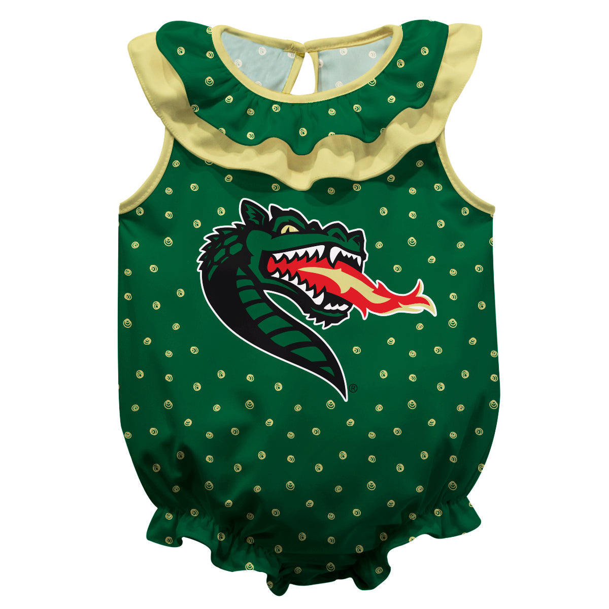 Alabama at Birmingham Blazers Swirls Green Sleeveless Ruffle One Piece Jumpsuit Logo Bodysuit by Vive La Fete