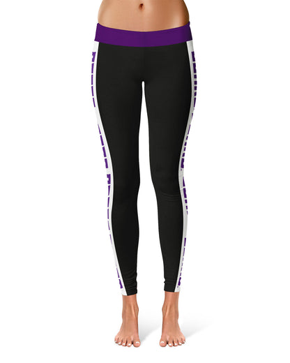 Central Arkansas Bears UCA Vive La Fete Game Day Collegiate White Stripes Women Black Yoga Leggings 2 Waist Tights"