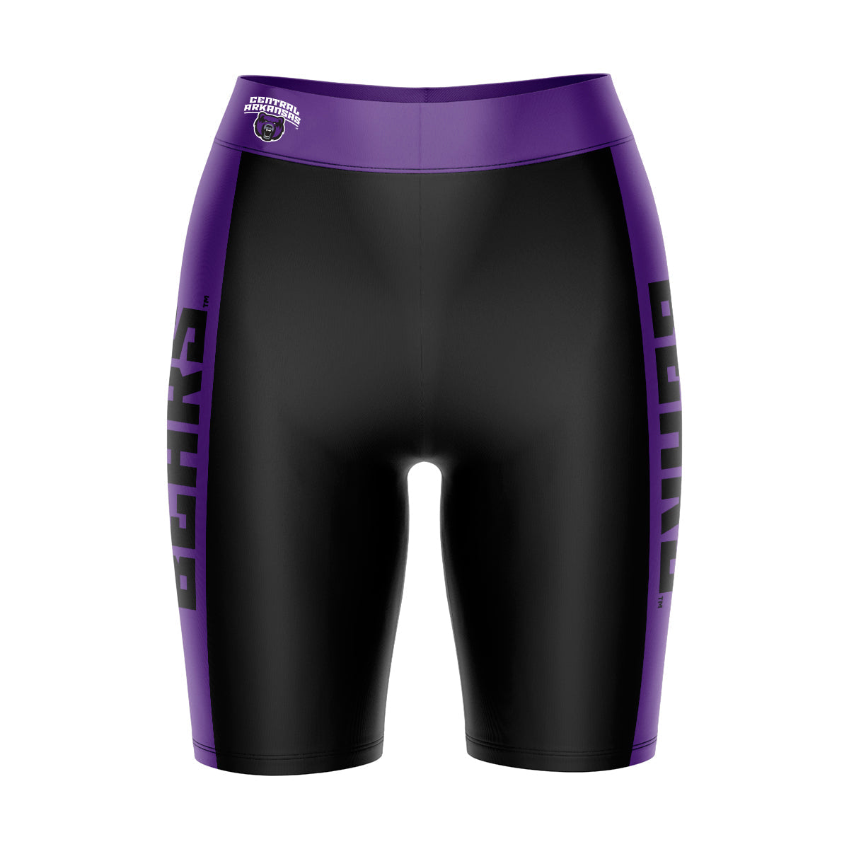 Central Arkansas Bears UCA Vive La Fete Game Day Logo on Waistband and Purple Stripes Black Women Bike Short 9 Inseam"