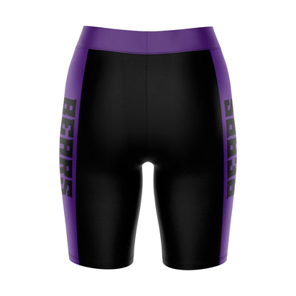 Central Arkansas Bears UCA Vive La Fete Game Day Logo on Waistband and Purple Stripes Black Women Bike Short 9 Inseam"