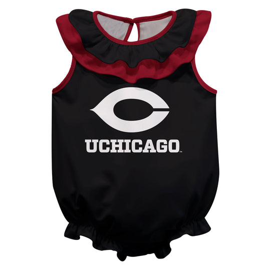 University of Chicago Maroons Black Sleeveless Ruffle One Piece Jumpsuit Mascot Bodysuit by Vive La Fete