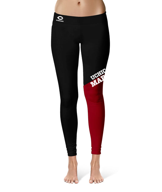 University of Chicago Maroons Vive La Fete Game Day Collegiate Leg Color Block Women Black Maroon Yoga Leggings