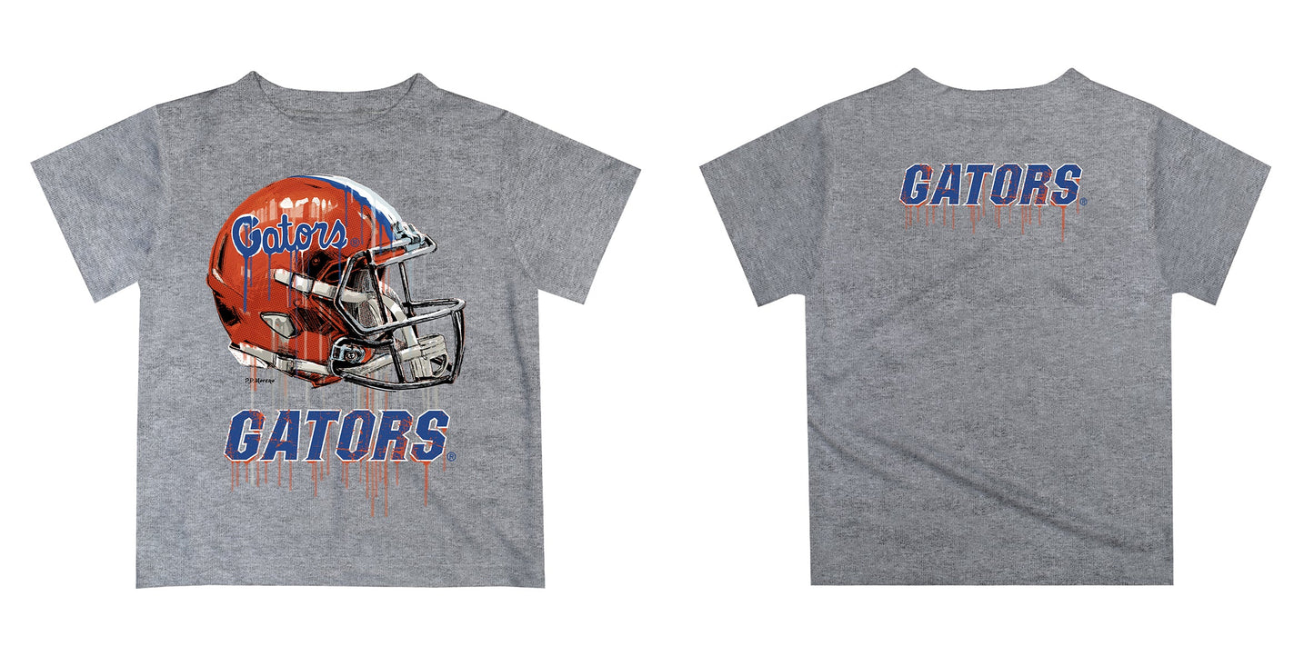 Florida Gators Original Dripping Football Helmet Heather Gray T-Shirt by Vive La Fete