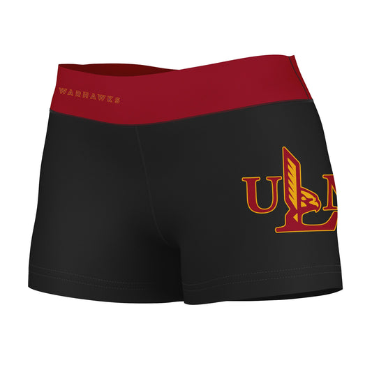 Louisiana Monroe Warhawks ULM Logo on Thigh & Waistband Black & Maroon Women Yoga Booty Workout Shorts 3.75 Inseam"