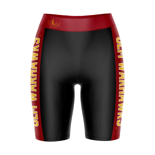 Louisiana Monroe Warhawks ULM Vive La Fete Game Day Logo on Waistband and Maroon Stripes Black Women Bike Short 9 Inseam