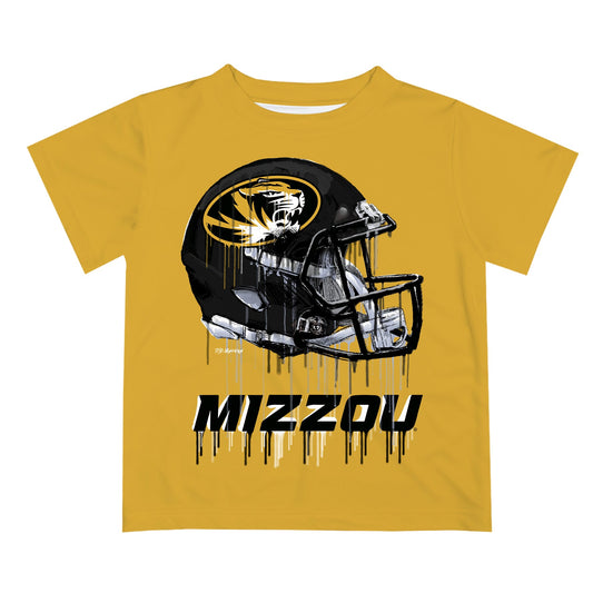 Missouri Tigers MU Original Dripping Football Helmet Gold T-Shirt by Vive La Fete