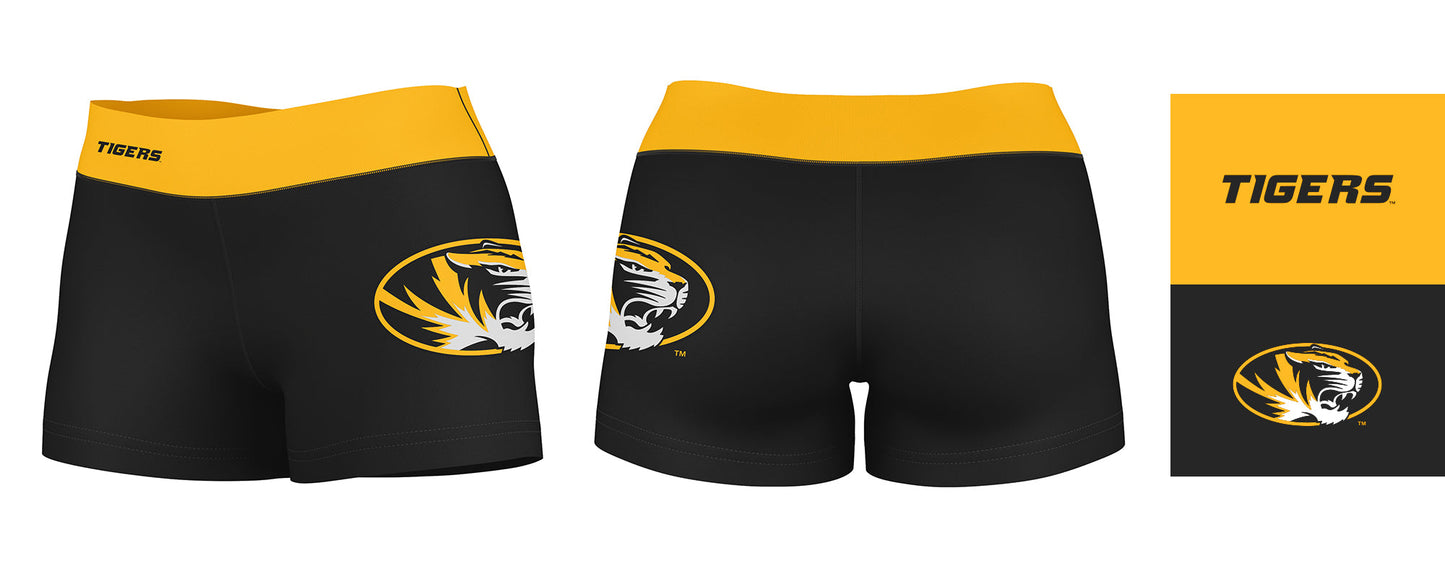 Mizzou Tigers Vive La Fete Game Day Logo on Thigh & Waistband Black & Gold Women Yoga Booty Workout Shorts 3.75 Inseam" - Vive La F̻te - Online Apparel Store