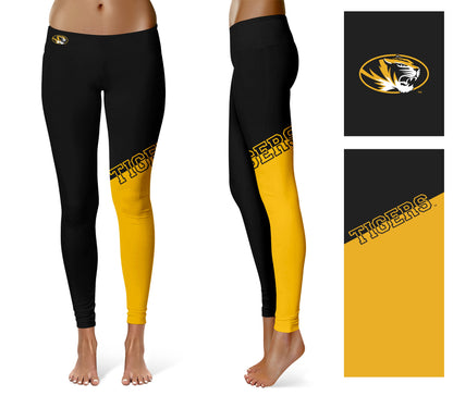 Missouri Tigers MU Vive La Fete Game Day Collegiate Leg Color Block Women Black Gold Yoga Leggings