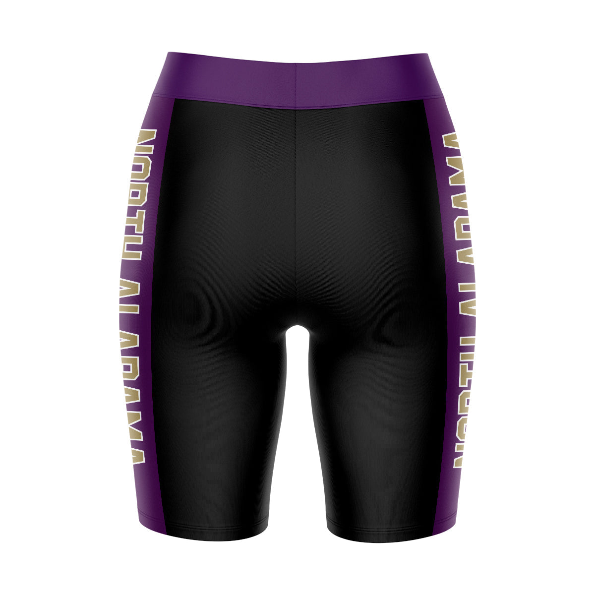 North Alabama Lions Vive La Fete Game Day Logo on Waistband and Purple Stripes Black Women Bike Short 9 Inseam"