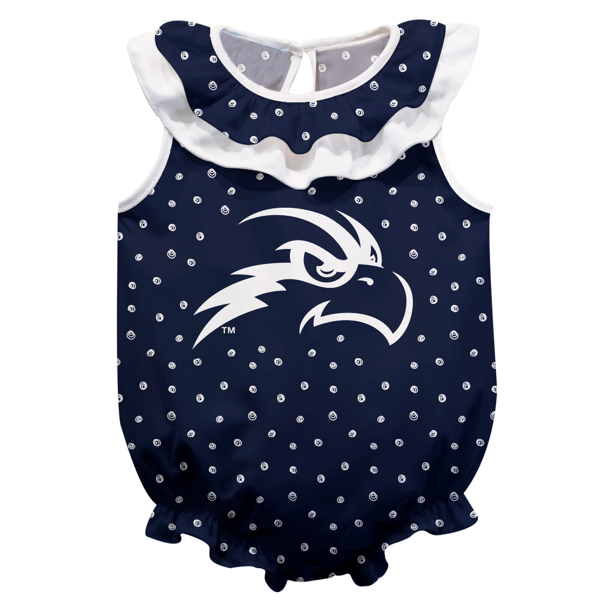 UNF Ospreys Swirls Navy Sleeveless Ruffle One Piece Jumpsuit Logo Bodysuit by Vive La Fete