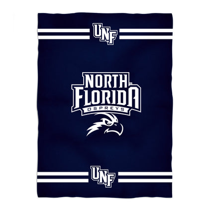 North Florida Ospreys Game Day Soft Premium Fleece Navy Throw Blanket 40 x 58 Logo and Stripes