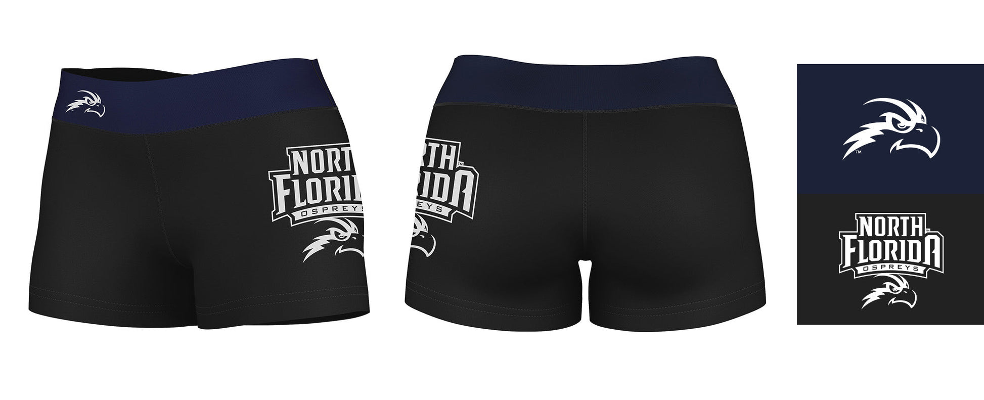 UNF Ospreys Vive La Fete Game Day Logo on Thigh and Waistband Black & Blue Women Yoga Booty Workout Shorts 3.75 Inseam" - Vive La F̻te - Online Apparel Store