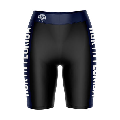 UNF Ospreys Vive La Fete Game Day Logo on Waistband and Blue Stripes Black Women Bike Short 9 Inseam"