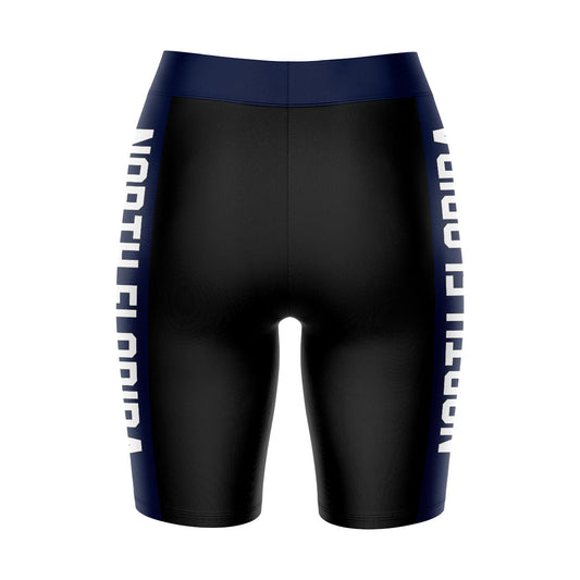 Mouseover Image, UNF Ospreys Vive La Fete Game Day Logo on Waistband and Blue Stripes Black Women Bike Short 9 Inseam"
