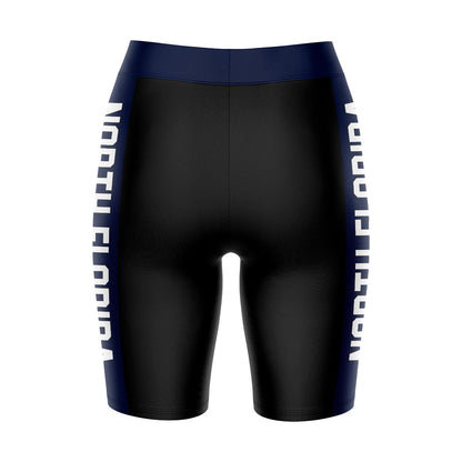 UNF Ospreys Vive La Fete Game Day Logo on Waistband and Blue Stripes Black Women Bike Short 9 Inseam"