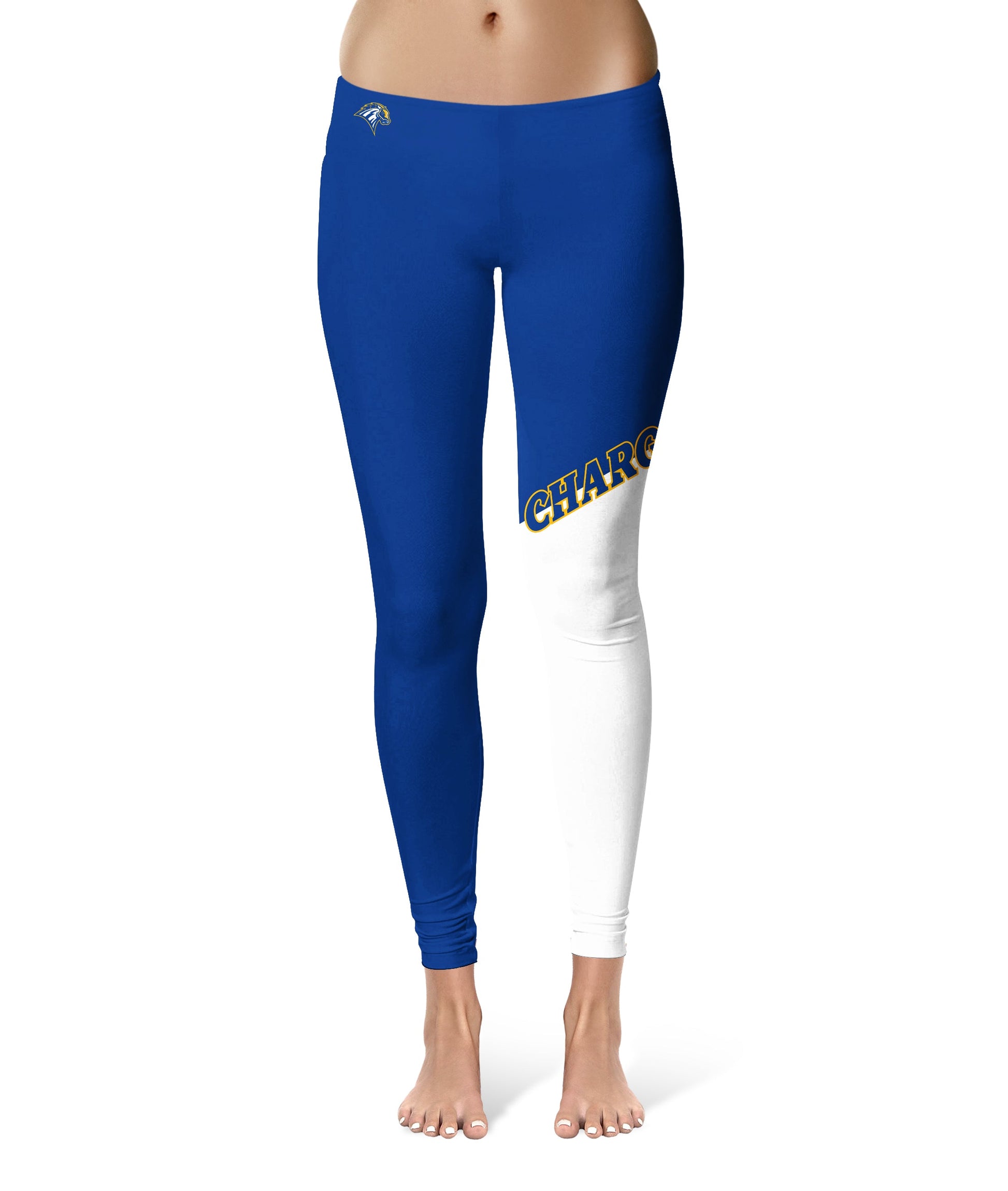 New Haven Chargers Vive La Fete Game Day Collegiate Leg Color Block Women Blue White Yoga Leggings