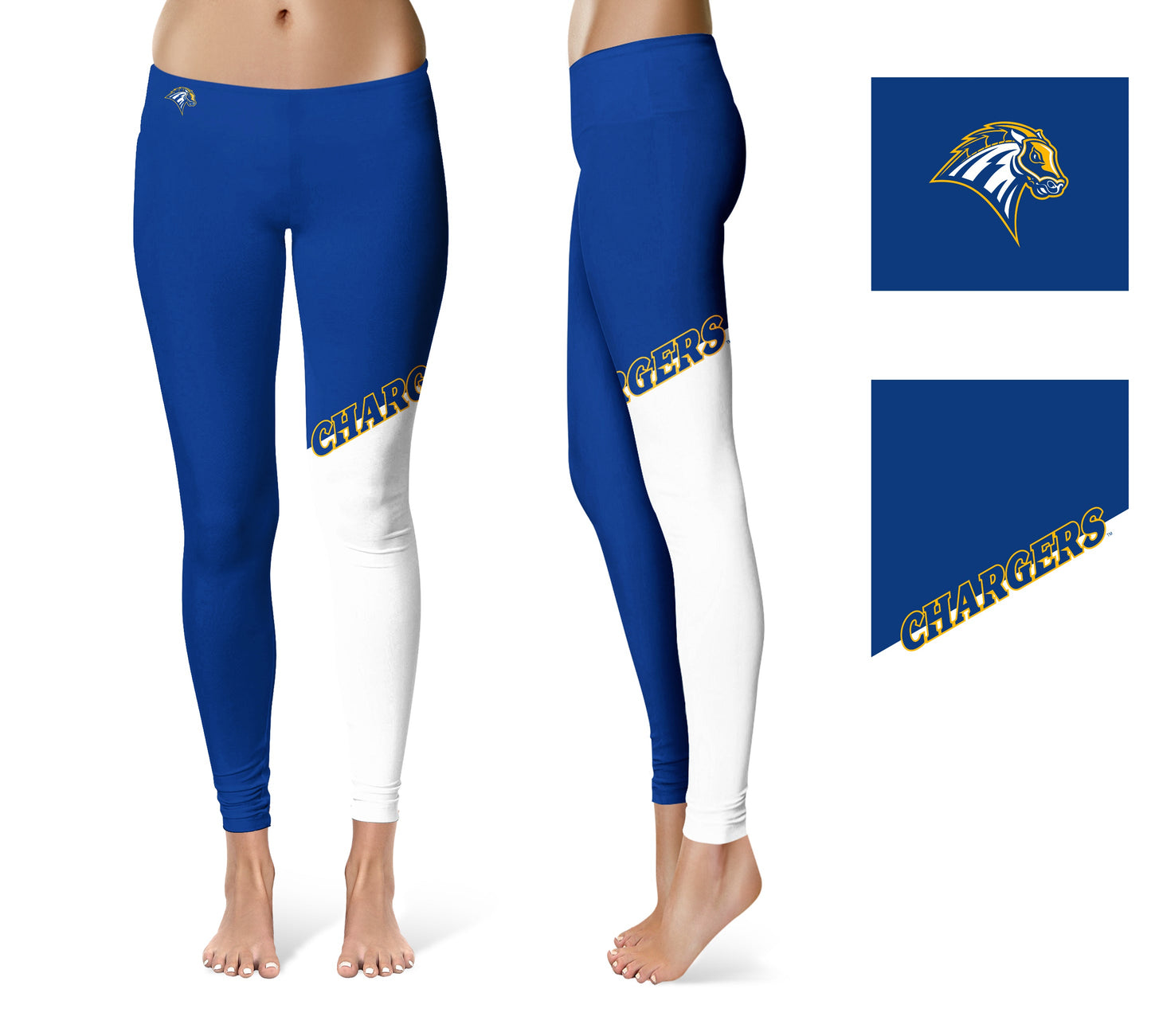 New Haven Chargers Vive La Fete Game Day Collegiate Leg Color Block Women Blue White Yoga Leggings