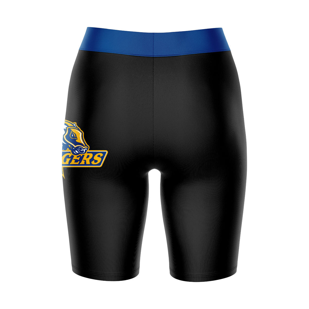 New Haven Chargers Vive La Fete Game Day Logo on Thigh and Waistband Black and Blue Women Bike Short 9 Inseam