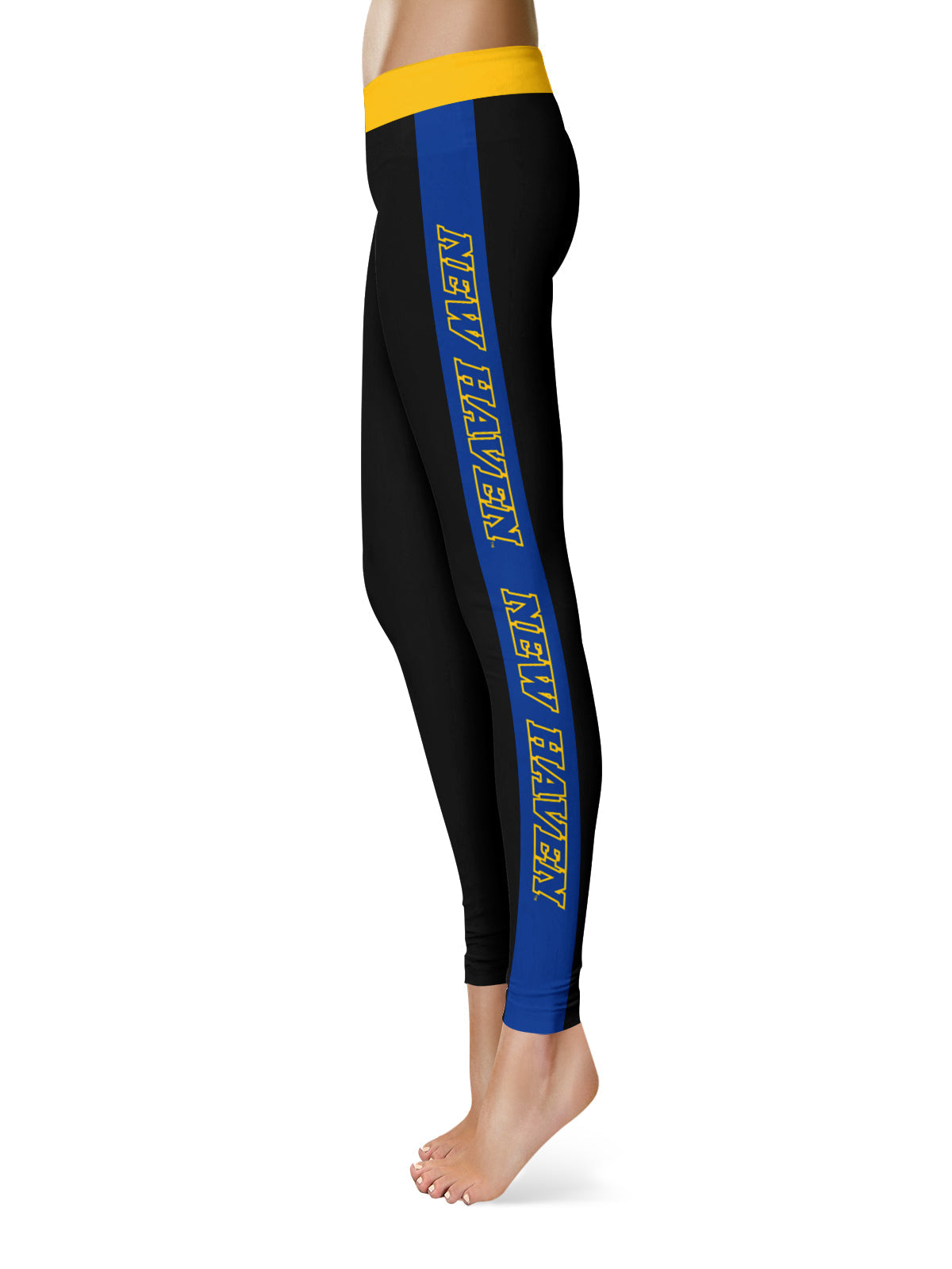 New Haven Chargers Vive La Fete Game Day Collegiate Blue Stripes Women Black Yoga Leggings 2 Waist Tights