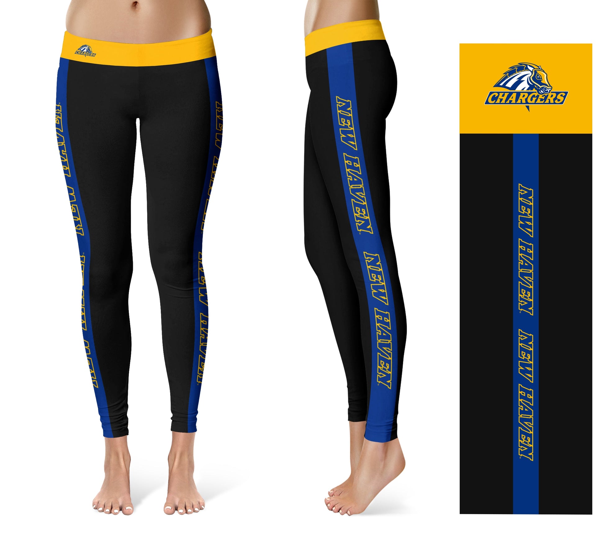 New Haven Chargers Game Day Blue Stripes Black Yoga Leggings for Women 2  Waist Tights