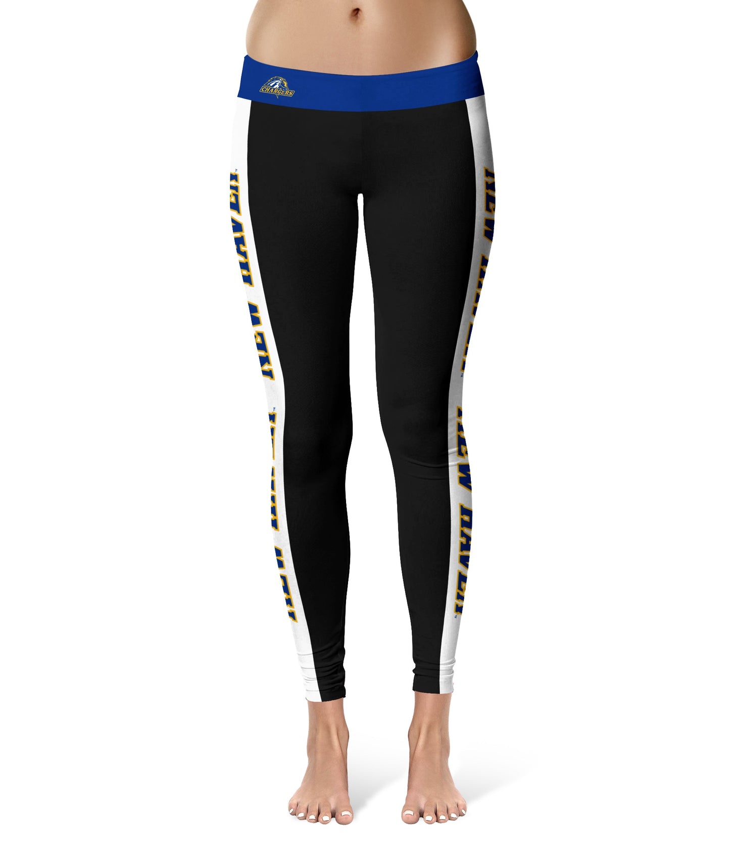 New Haven Chargers Vive La Fete Game Day Collegiate White Stripes Women Black Yoga Leggings 2 Waist Tights