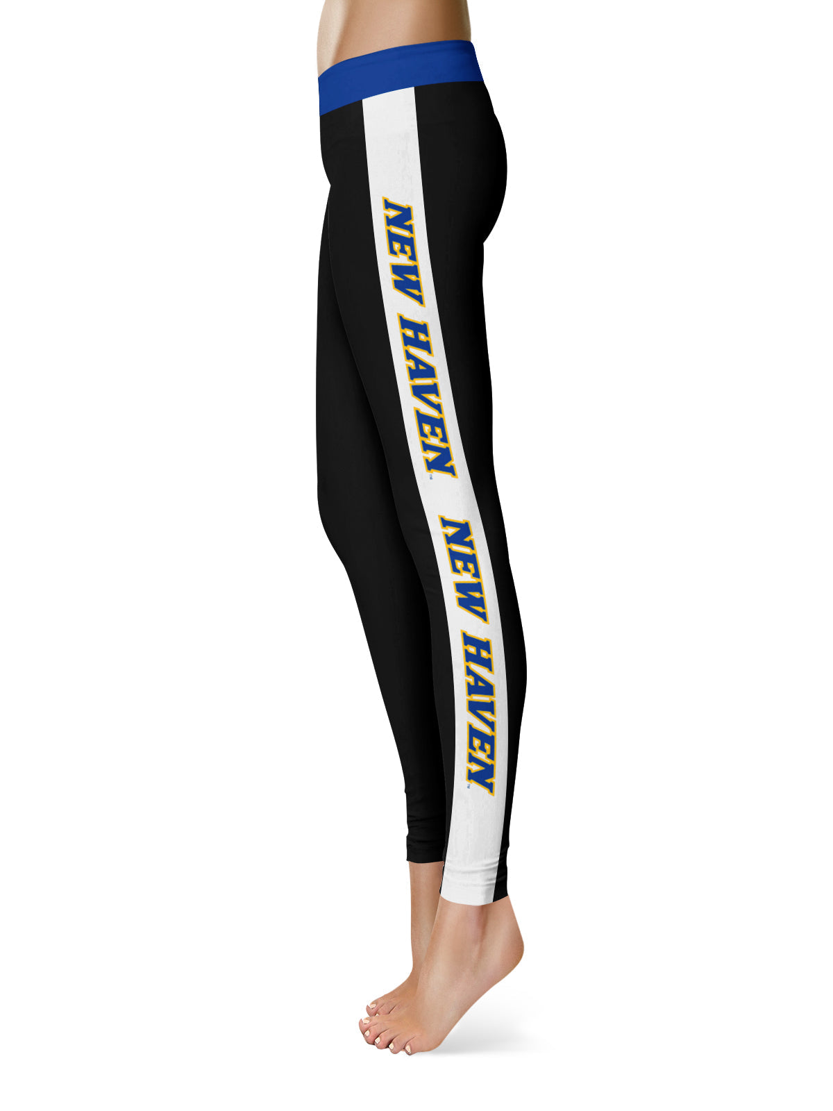 New Haven Chargers Vive La Fete Game Day Collegiate White Stripes Women Black Yoga Leggings 2 Waist Tights