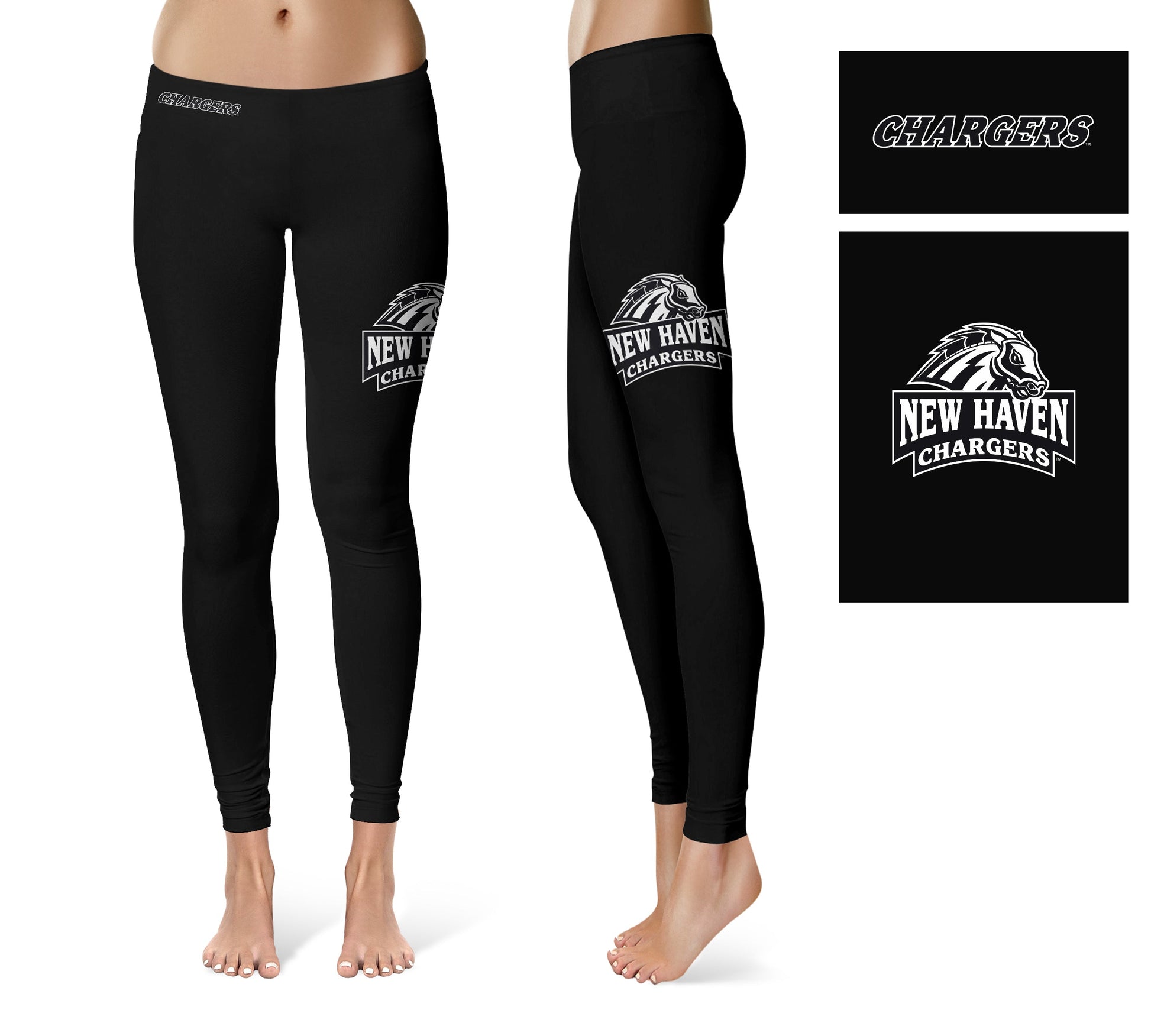 New Haven Chargers Vive La Fete Game Day Collegiate Large Logo on Thigh Women Black Yoga Leggings 2.5 Waist Tights