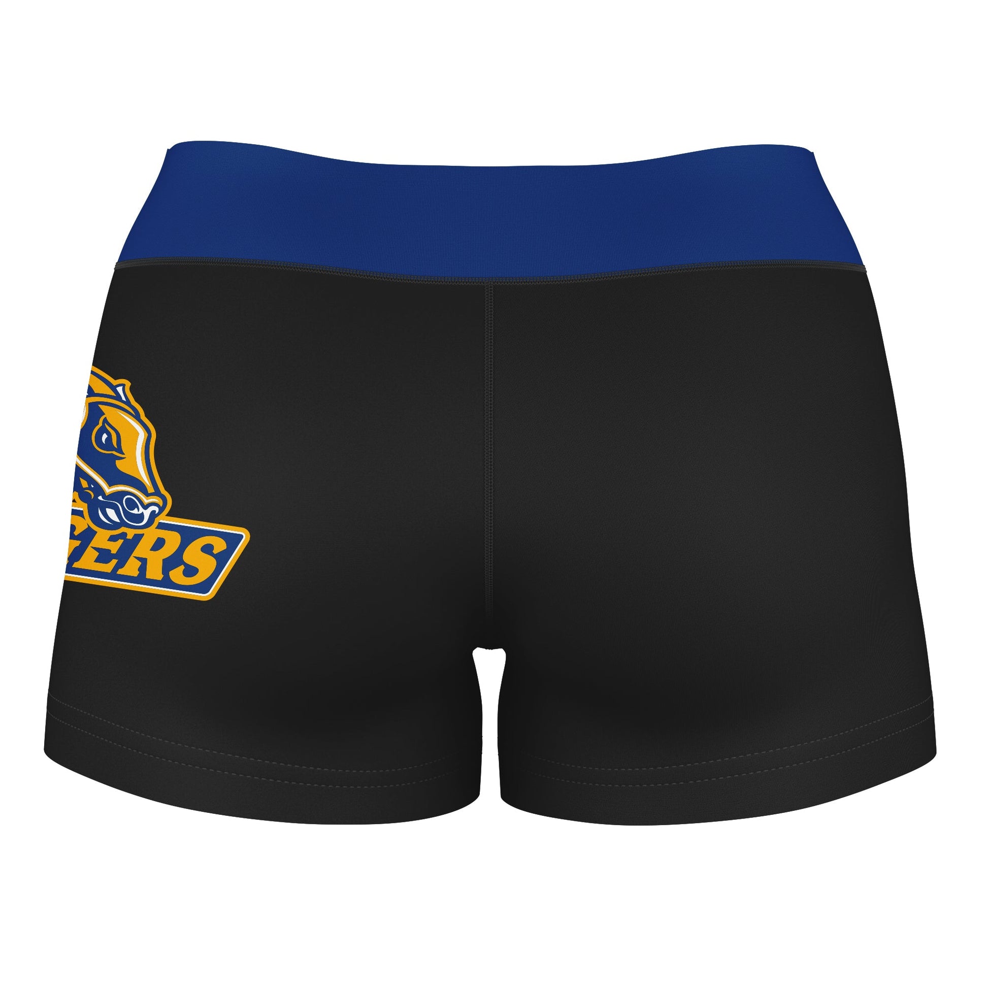 New Haven Chargers Vive La Fete Logo on Thigh & Waistband Black & Blue Women Yoga Booty Workout Shorts 3.75 Inseam - Vive La F̻te - Online Apparel Store