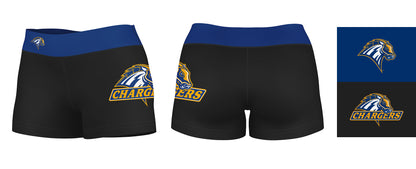 New Haven Chargers Vive La Fete Logo on Thigh & Waistband Black & Blue Women Yoga Booty Workout Shorts 3.75 Inseam - Vive La F̻te - Online Apparel Store