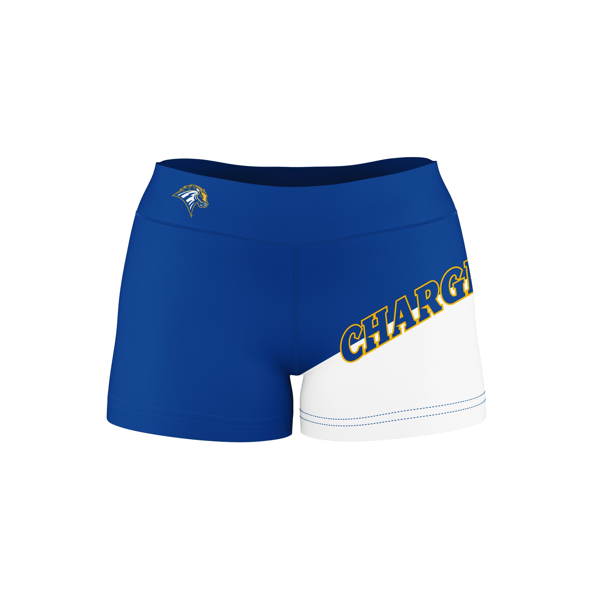 New Haven Chargers Vive La Fete Game Day Collegiate Leg Color Block Women Blue White Optimum Yoga Short