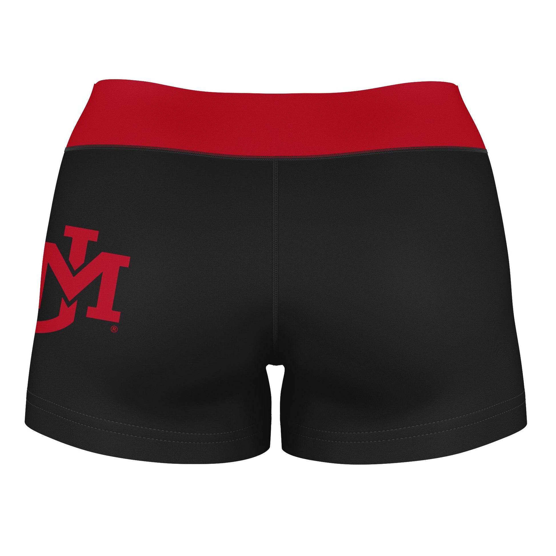 New Mexico Lobos Vive La Fete Logo on Thigh and Waistband Black and Red Women Yoga Booty Workout Shorts 3.75 Inseam" - Vive La F̻te - Online Apparel Store