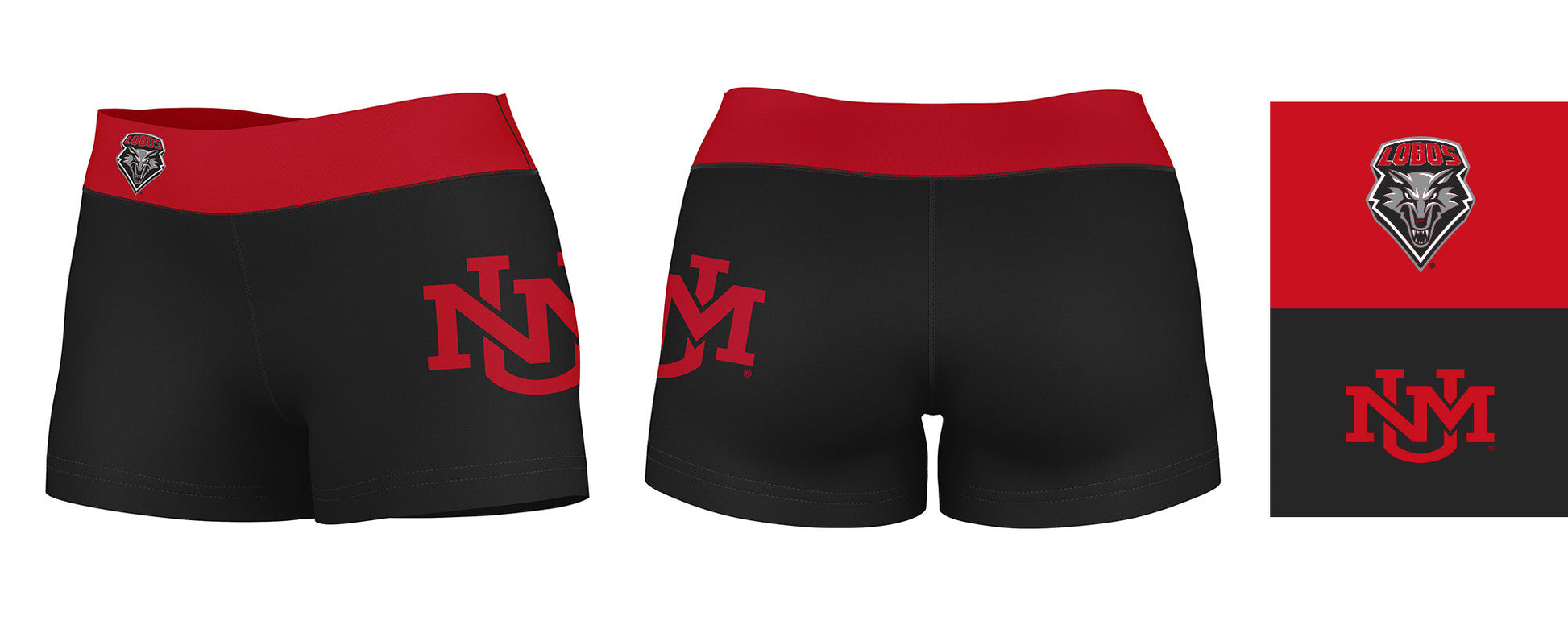 New Mexico Lobos Vive La Fete Logo on Thigh and Waistband Black and Red Women Yoga Booty Workout Shorts 3.75 Inseam" - Vive La F̻te - Online Apparel Store