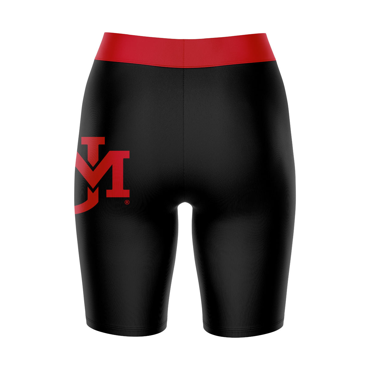 New Mexico Lobos Vive La Fete Game Day Logo on Thigh and Waistband Black and Red Women Bike Short 9 Inseam"