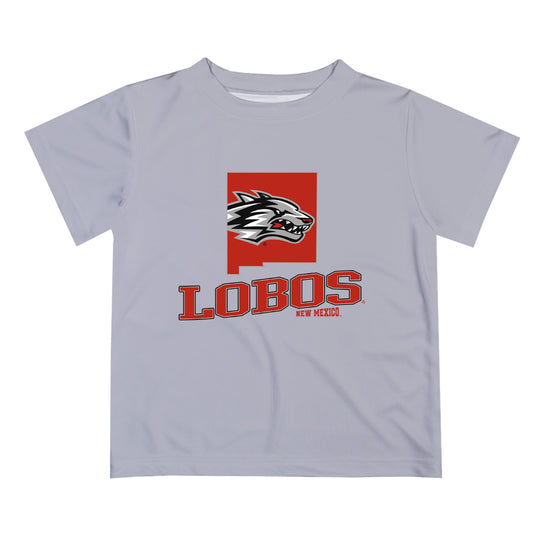 New Mexico Lobos Vive La Fete State Map Gray Short Sleeve Tee Shirt