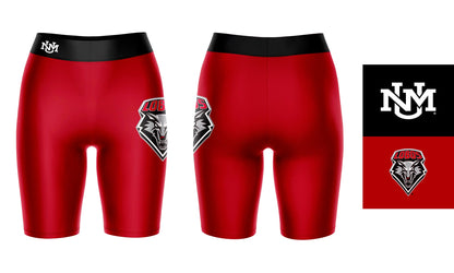 New Mexico Lobos Vive La Fete Game Day Logo on Thigh and Waistband Red and Black Women Bike Short 9 Inseam