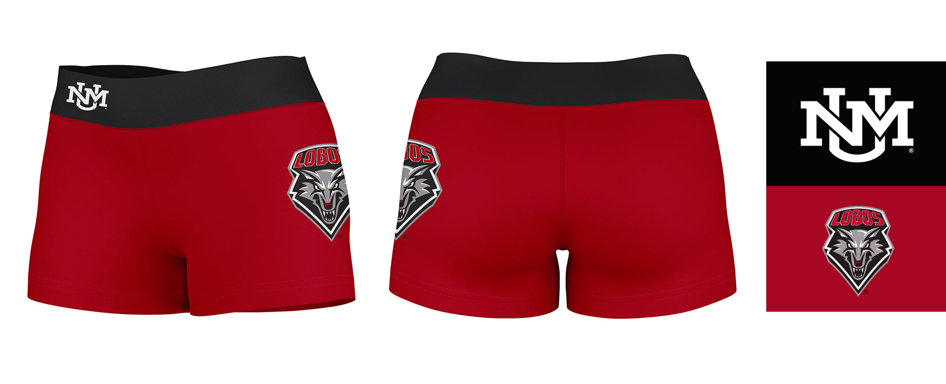 New Mexico Lobos Vive La Fete Logo on Thigh & Waistband Red Black Women Yoga Booty Workout Shorts 3.75 Inseam - Vive La F̻te - Online Apparel Store