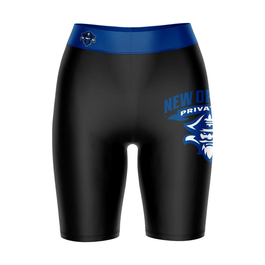 New Orleans Privateers UNO Vive La Fete Game Day Logo on Thigh and Waistband Black and Blue Women Bike Short 9 Inseam"