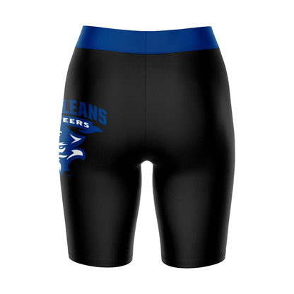 New Orleans Privateers UNO Vive La Fete Game Day Logo on Thigh and Waistband Black and Blue Women Bike Short 9 Inseam"